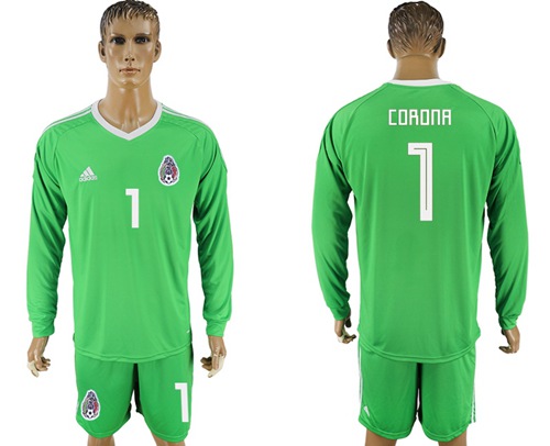 Mexico #1 Corona Shiny Green Long Sleeves Goalkeeper Soccer Country Jersey - Click Image to Close